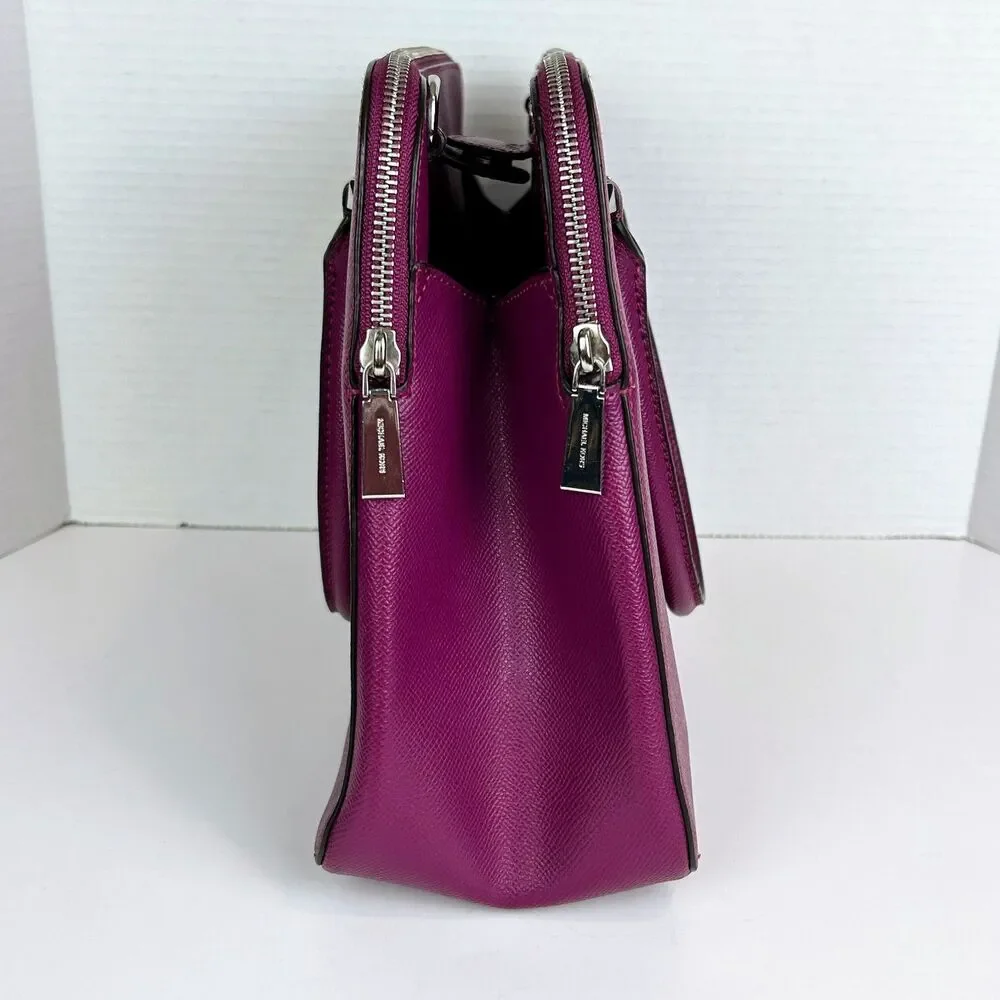 Michael Kors Houston Double Zip Crossgrain Leather Satchel Crossbody Bag Garnet